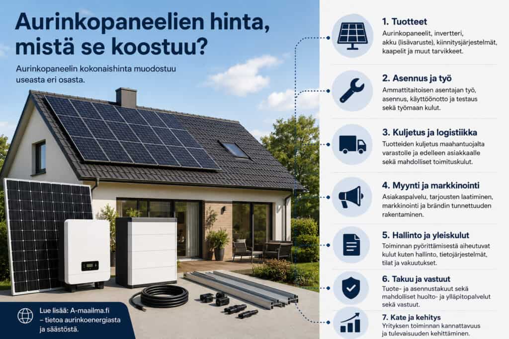 Aurinkopaneelien hinta 2026 asennettuna.
